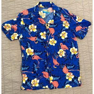 Wave Hog Beach Apparel Kids Hawaiian Shirt Size Small Hibiscus Flowers Flamingos